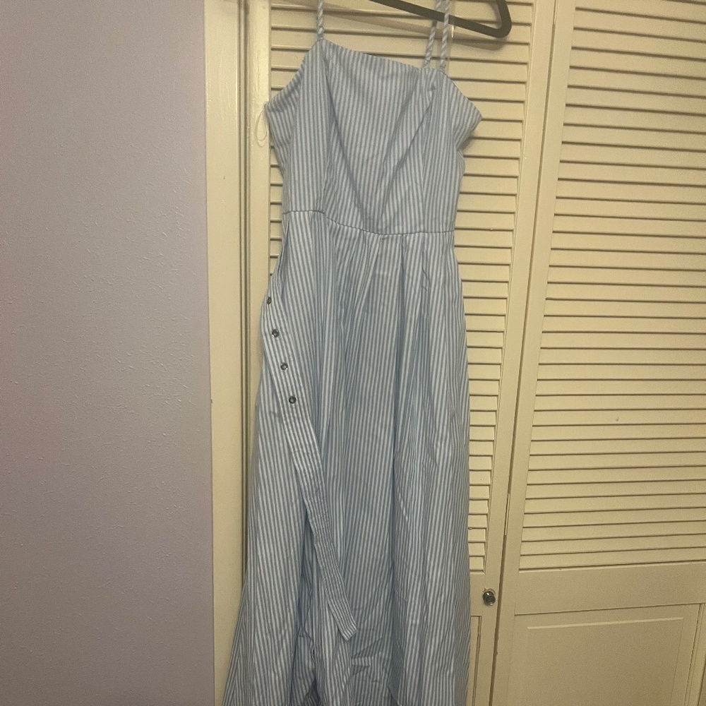 Women's A New Day Belted Midi Bandeau Dress Blue/White Striped 6 NWT